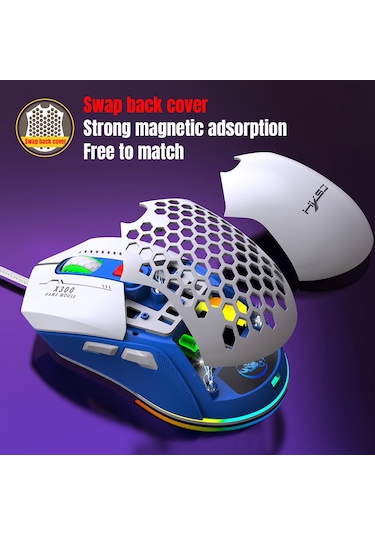 Mufunye Hxsj X300 Oyun Faresi: 6 Dpı Seviyesi, 14 Rgb Aydınlatma, Ergonomik Tasarım, Makro Programlama 112 Karakter 001