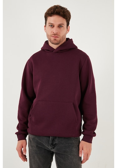 Buratti Regular Fit Kapüşonlu Kanguru Cepli Içi Tüylü Yumuşak Şardonlu Erkek Sweat 5905281 Vişne