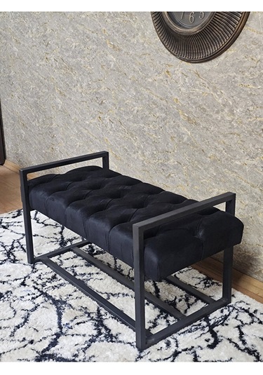 Siyah Boyalı Metal 80 Cm Puf Bench - Antre Puf - Hol Bench - Puf Çok Renkli