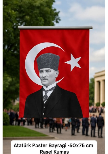 Atatürk Poster Bayrağı - 50x75 Cm Raşel Kumaş