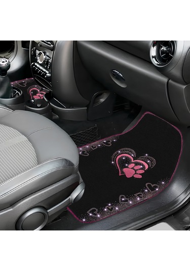 Kadınlara Özel Nakış İşlemeli Taşlı Kalp Ve Köpek Pati Desenli Oto Paspas Seti Şık Ve Dayanıklı