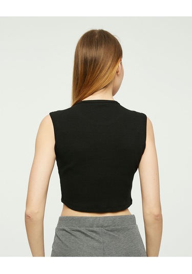 Bella Dossi Rahat Siyah Kaşkorse Kolsuz Sıfır Yaka Kadın Crop Top Siyah