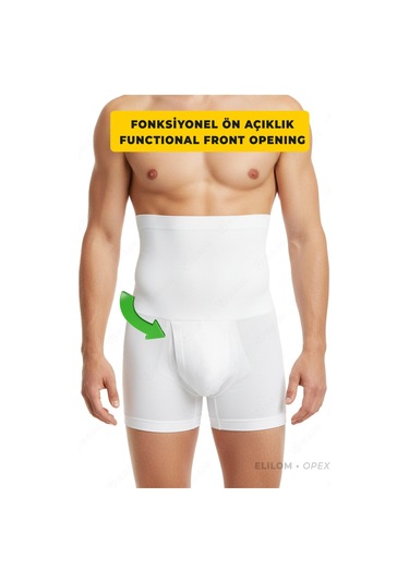 Elilom Korse Boxer Yüksek Bel Korseli Erkek İç Giyim Beyaz