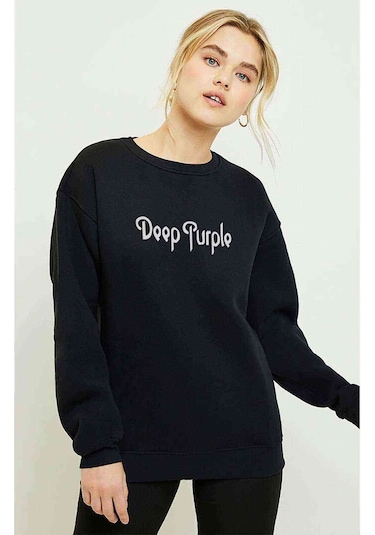 Purple Baskılı Siyah Kadın Sweatshirt