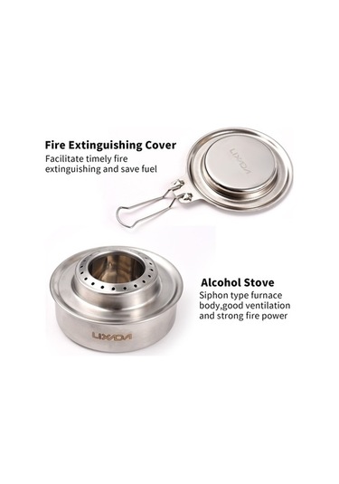 Pazly 120ml Kapasiteli Paslanmaz Çelik Kamp Alkollü Ocak, Katlanır Yangın Söndürme Kapağı Gümüş Gümüş