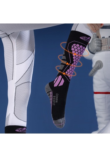 Butu Golovejoy Dwz04 1 Çift Spor Kompresyon Çorapları Kış Sıcak Yüksek Tüp Kayak Baldır Çorapları Siyah+mor Mor Siyah