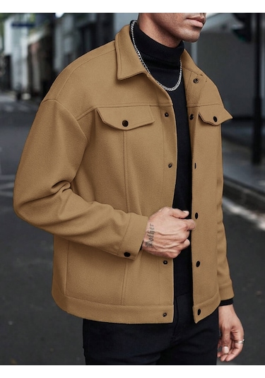 25 Avrupa Ve Amerikan Amazon Sonbahar Ve Kış Yaka Yünlü Yeni Erkek Ceket Gündelik İş Ceketi Sarı