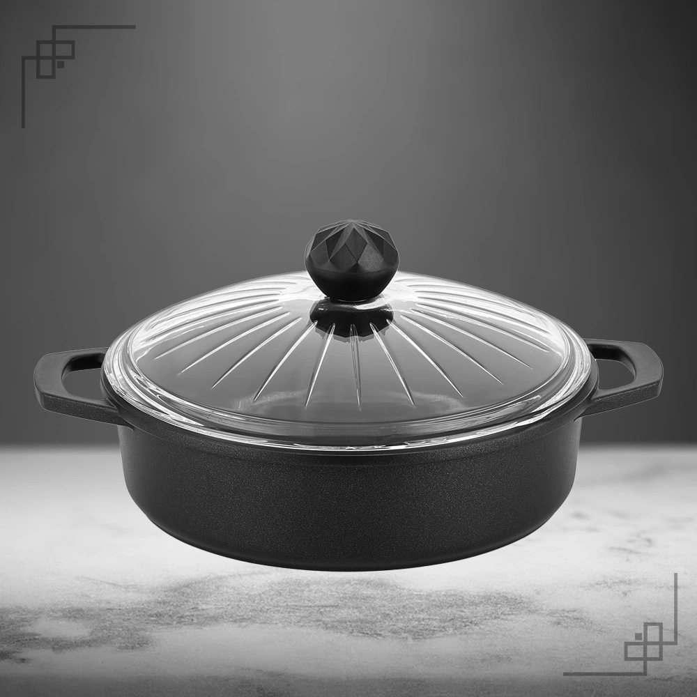Elmas Basık Tencere - Kristal Tava 26 Cm Siyah
