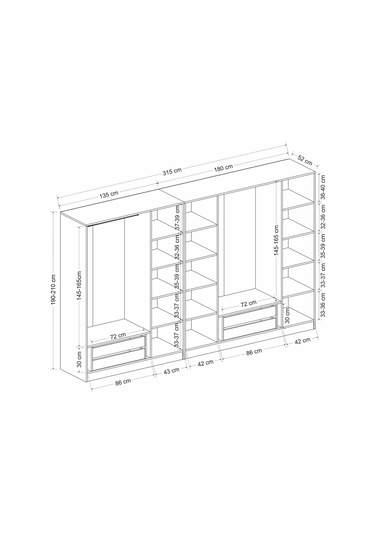 Kale Plus 7 Mebran Kapaklı 4 Çekmeceli Dolap Kumtaşı Mebran 210cm Bej