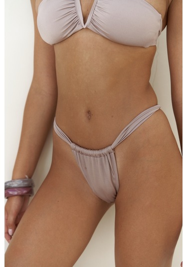 Bunga Büzgü Detay Kalın Bantlı Lila Bikini Altı Lila