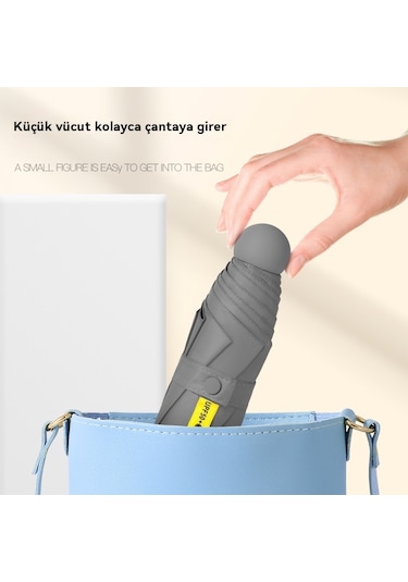 Mengtuo Bayan 8 Kemik Mini Yağmur İki Kullanımı Vinil Cep Kapsül Şemsiye Koyu Mavi Koyu Mavi