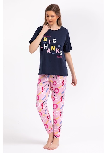 Rolypoly Big Thanks Lacivert Kadın Pijama Takımı 5274-29094 Lacivert