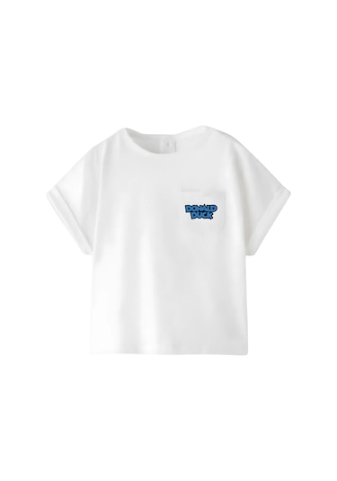 Unisex Bebek & Çocuk Donald Duck Baskılı Pamuklu Bisiklet Yaka Beyaz T-shirt Ve Şort Alt Üst Takım Beyaz