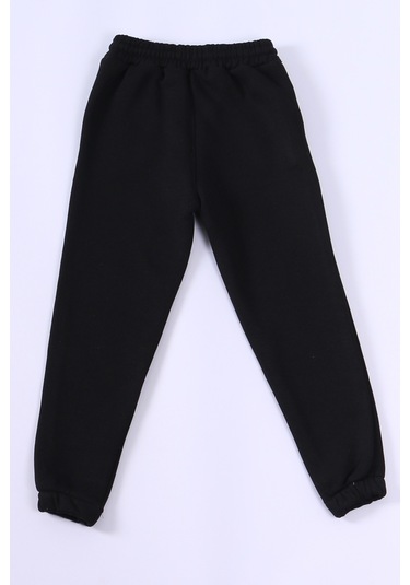 Çocuk 3 İplik Eşofman Altı Düz Renk Ribanalı E28 Siyah