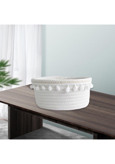 Suntek Güzel Yumuşak Depolama Sepeti Dokuma Pamuk İpliği Yün Beyaz Peluş Top Beyaz