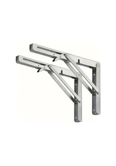 Topnotch 2 Adet Paslanmaz Çelik Katlanır Duvara Monte Masa Organizer Ahşap Raf - 14 Inç Gümüşi