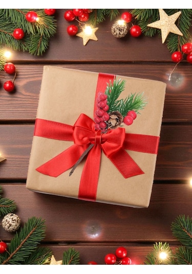 Kokina Yılbaşı Çiçeği, Yapay Çam Kozalaklı Kiraz Demeti, Yeniyıl Dekoratif Ev Süsü, 13 Cm - 12 Adet