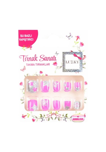 Lukky Yıldız Baskılı Yapışkanlı Takma Tırnak Seti