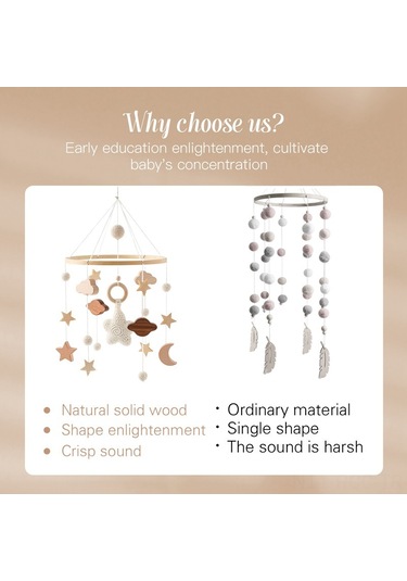 Ruicoo Güvenli Ahşap Bebek Yatak Zilleri - Tohum İpi Örgü Bebek Odası Dekorasyonu - Tohum Desenli Hafif Uyku Zili Gri Gri