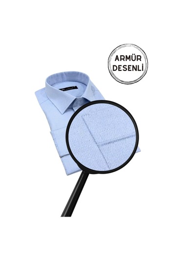 Mavi Armür Desenli Rahat Kesim Uzun Kol Erkek Gömlek Tek Cepli Klasik Regular Fit 001