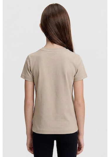 Bej O Yaka Standart Fit Basic Unisex Çocuk T-shirt - 11328 Bej