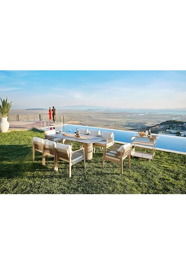 Toscana Seramik Tablalı Masa Takımı - Kum Rengi Kum Rengi