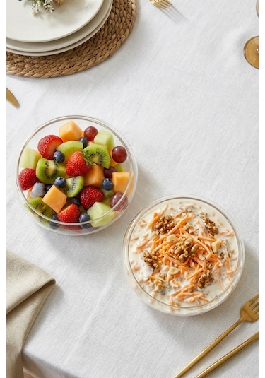 Selen Concept Simge Model Küçük Boy El Yapımı Cam Salata Kasesi 2'li Set Şeffaf