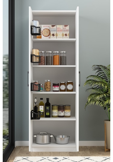 Tiba Erzak Dolabı 4 Sepet Raflı 180 Cm Çok Amaçlı Dolap Banyo Dolabı Beyaz Beyaz