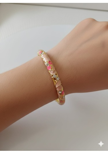 Mineli Açık Pembe Çelik Bileklik Pembe