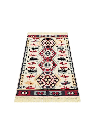 Red Cream Yıkanabilir Çift Taraflı Modern Desenli Dokuma Kilim