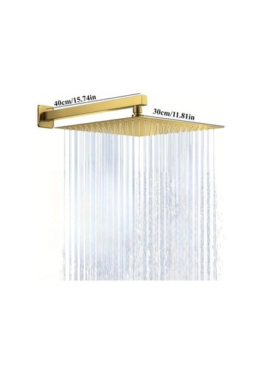 Fastbuy Mat Siyah Tüm Metal Paslanmaz Çelik Duş Başlığı, 40 Cm Uzatma Kolu, 30 Cm Kare Şelale, Yüksek Akış, Kurulum Kiti Mat Siyah