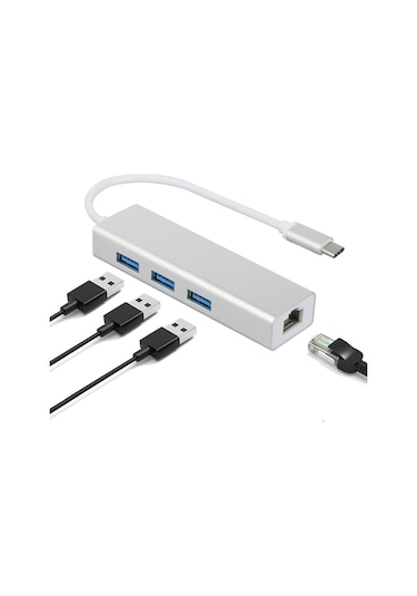 Type C To 3 Port Usb 3.0 Hub Çoklayıcı Ethernet Apple Uyumlu MacBook