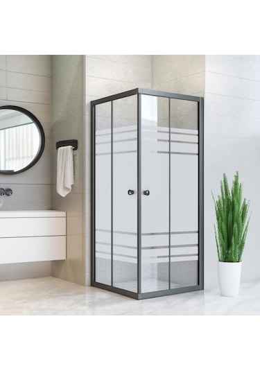 Durul Duşakabin Kare Siyah Profil Desenli Cam Siyah