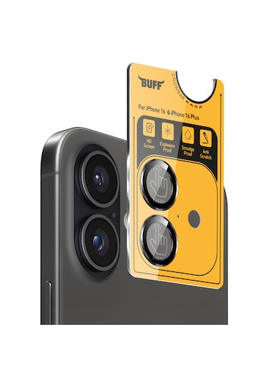 Buff Apple Uyumlu iPhone 16 Plus Metal Kamera Lens Koruyucu Black