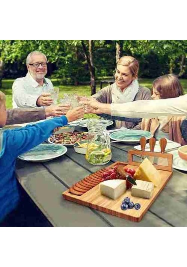 1pcs Bambu Peynir Tahtası Set Pişmiş Gıda Tabağı Et Tahtası Peynir Kesme Tahtası Parti Mutfak Gereçleri Kesme Tahtası Kesim Doğrama Blokları Ahşap