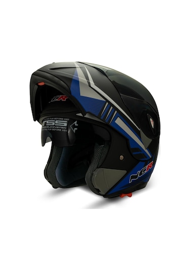 Ncr Çene Açılır Mat Mavi Siyah Vizörlü Motosiklet Kaskı Mat Mavi