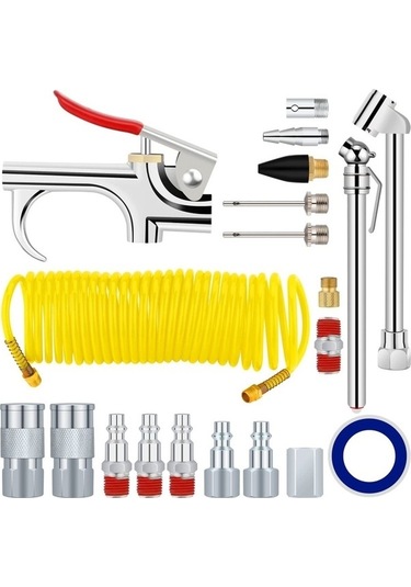 Tongxida 20'lu Hava Kompresörü Seti 7.5m Bobin Naylon Hortumlu 1/4 İnç Npt Hava Alet Kiti