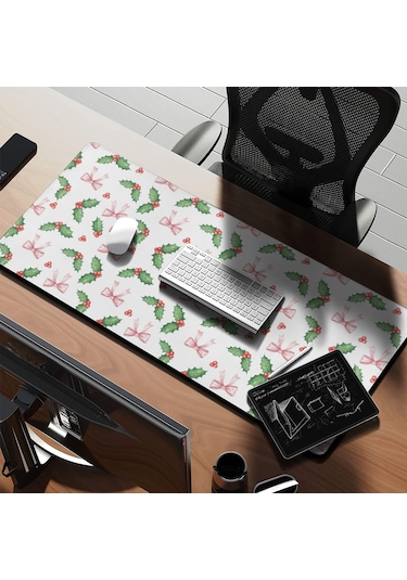 Noel Temalı 35.4x15.7 İnç Oyun Mouse Pad, Dikişli Kaymaz Kauçuk-a8