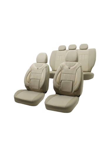 Kartal Uyumlu Jakarlı Oto Koltuk Kılıfı Bej