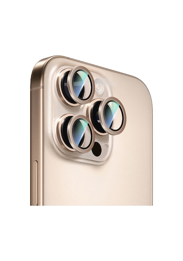 Apple Uyumlu   iPhone 16 Pro Max Caseworld Alloy Serisi Oleofobik Anti Reflective Kamera Lens Koruyucu Gold