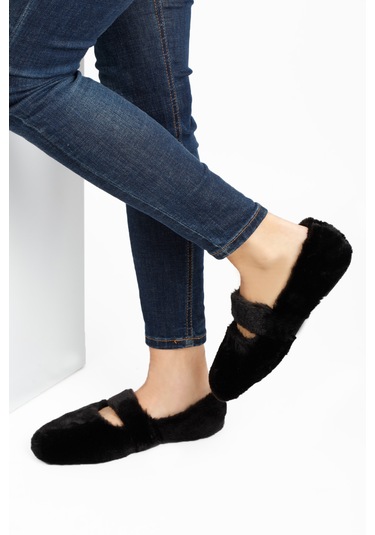 Siyah Ultra Yumuşak Peluş Kadın Ev Babeti Hafif Taban Panduf Siyah