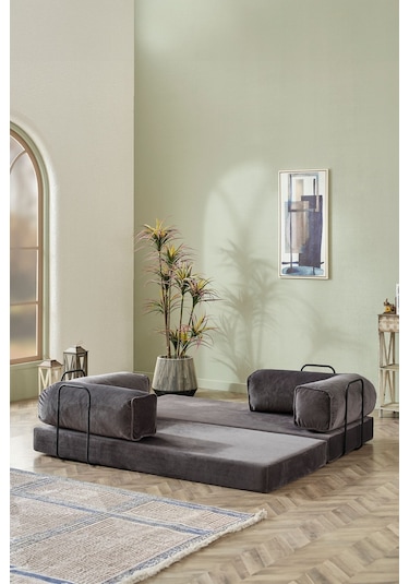 Dekoport Relax Kanepe Dinlenme Koltuğu Puffy Kanepe Yatak Olabilen Açılır Aktivite Koltuğu Antrasit