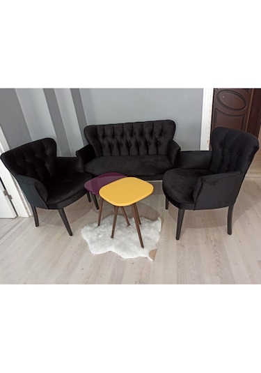 Kayser Home Çay Seti Koltuk Takımı Ofis Bahçe Balkon Oturma Grubu Berjer Siyah 2+1+1 Siyah