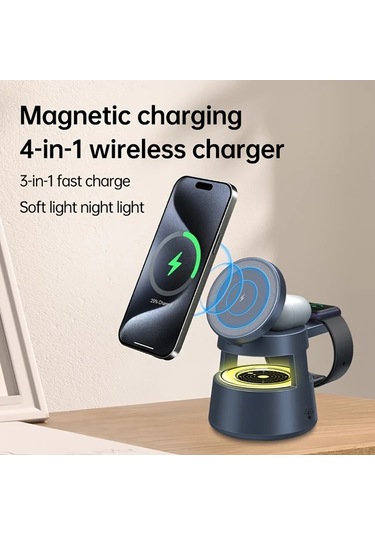 Xuweiwei Metal Gri 4lü 1 Arada Katlanabilir Kablosuz Sarj Cihazi Ve Kilif Hizli Sarj Istasyonu İphone İwatch Uyumlu