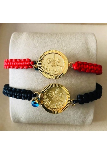 Çeyrek Reşat Altın Bileklik 14K Nazarboncuk (Kırmızı Ip)