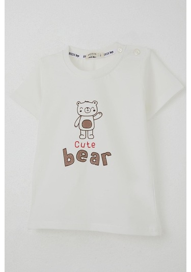 Breeze Erkek Bebek Şortlu Takım Havalı Ayıcık Baskılı 9 Ay-3 Yaş, Ekru Ekru