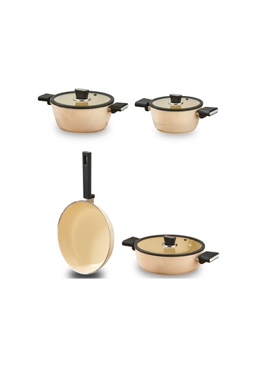 Polochef Seramik Tencere Seti 7 Parça Krem Bej