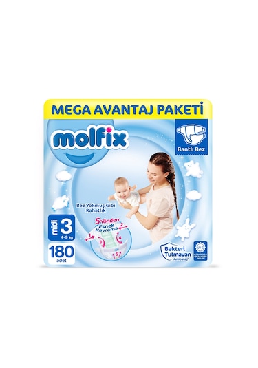 Molfix Bebek Bezi 3 Numara Midi Mega Avantaj Paketi 180 Adet