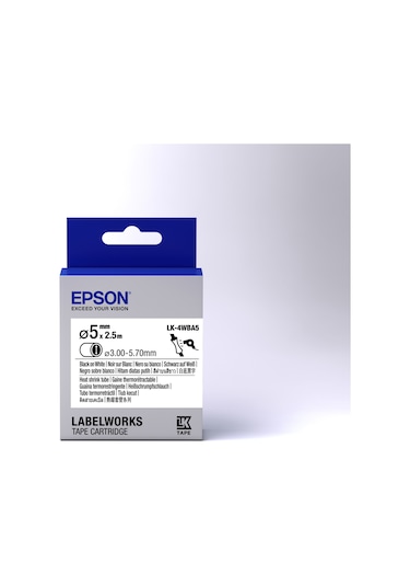 Epson LK-4WBA5 Isıyla Daralan Siyah Üzeri Beyaz 5 MM 2.5 M Etiket
