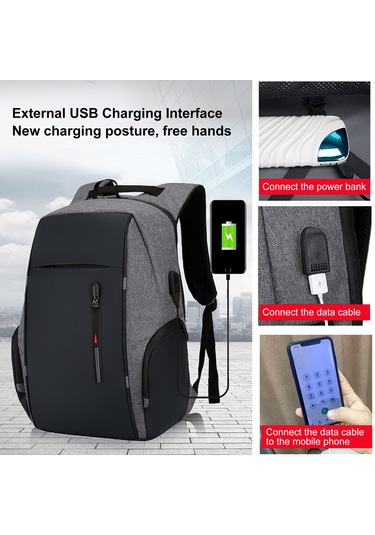 Lemestar 17" Usb Şarjlı Su Geçirmez Laptop Çantası - Büyük Kapasiteli Sırt Çantası Gri